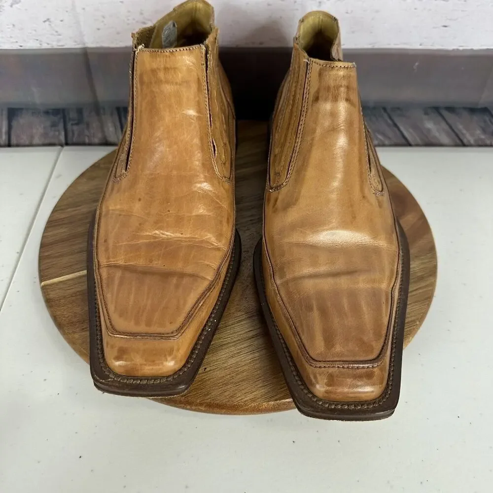 Nicola Barbato Chelsea Boot Mens 41 Tan Italian‎ Leather Slip on Western Square
